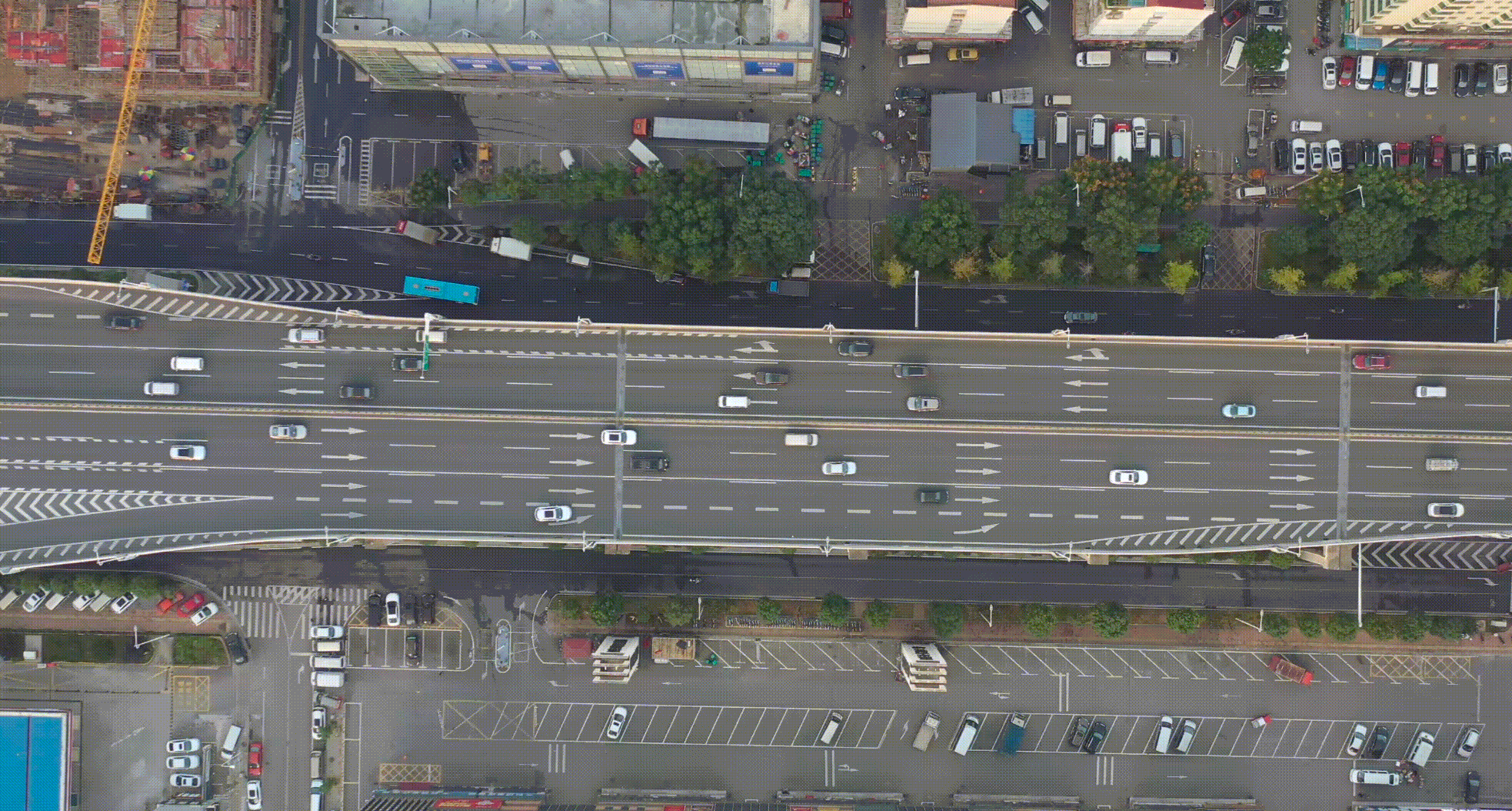 Aerial view of autonomous driving scene